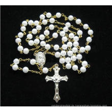 Matte ABS Imitation Perle Religiöse Kreuz Halskette-Rosenkranz